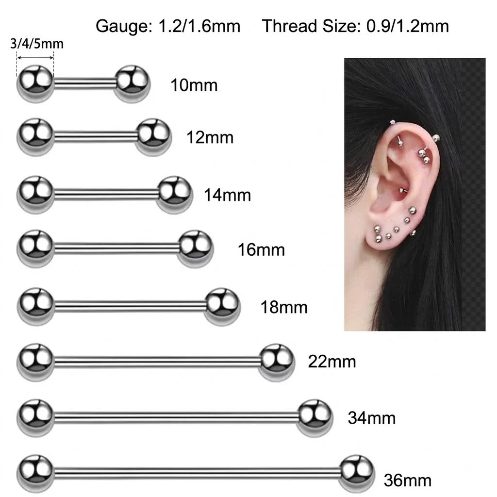 Khuyên Piercing Titan F136 Thanh Thẳng Hai Đầu Bi